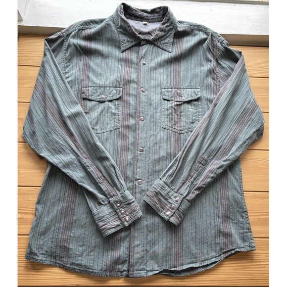 Scully L/S Pearl Snaps Western Shirt Medium Blue-Green Striped Crackle Pattern - Picture 1 of 4